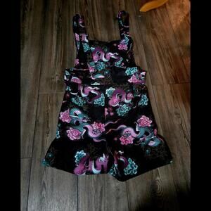 Blackmilk dragon and floral short overalls NWT